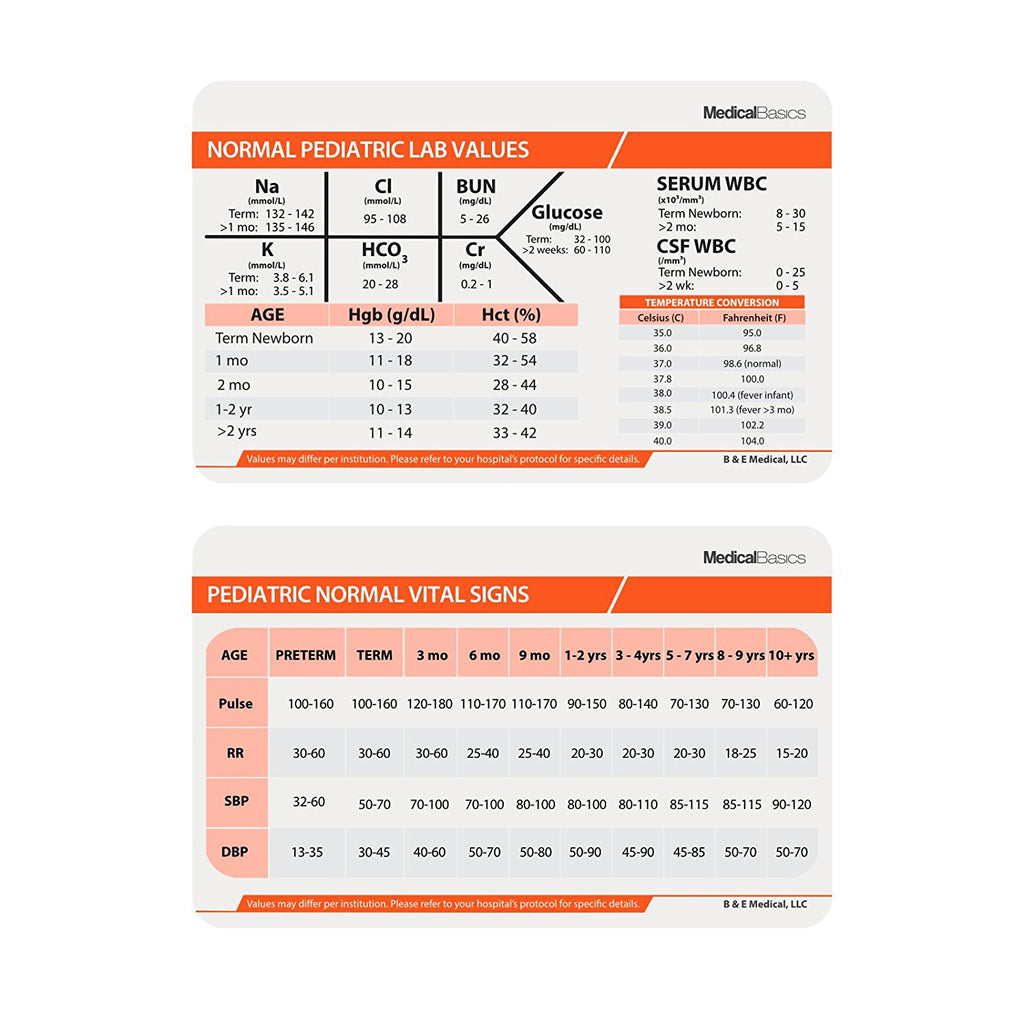Pediatric Lab Values and Vital Signs - Scrubnotes Reference Sheet