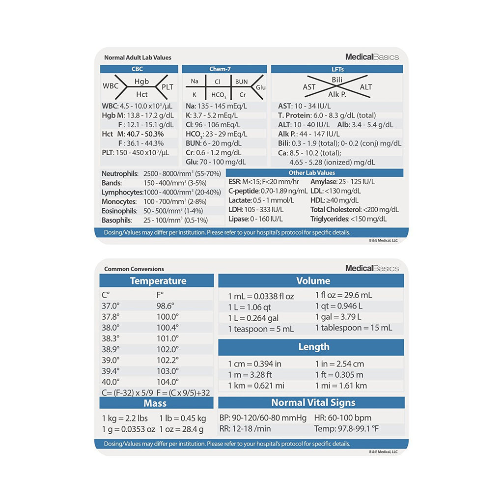 Common Medical Lab Values - Scrubnotes Reference Sheet